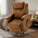 BOYER Brown Microsuede 33" Wide x 43" Height Power-Lift Recliner | with Vibration-Massage, Heating and Cupholders