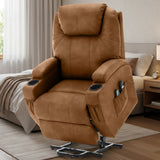 BOYER Brown Microsuede 33" Wide x 43" Height Power-Lift Recliner | with Vibration-Massage, Heating and Cupholders