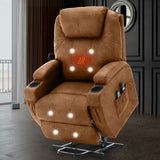 BOYER Brown Microsuede 33" Wide x 43" Height Power-Lift Recliner | with Vibration-Massage, Heating and Cupholders