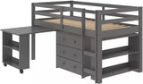 BRAD Gray Low Loft Platform Bed with Roll Out Desk and Storage