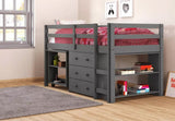 BRAD Gray Low Loft Platform Bed with Roll Out Desk and Storage