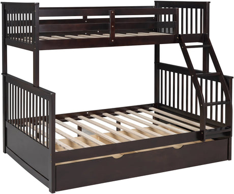 BRETT Dark Brown Twin over Full Bunk Bed with Trundle/Sorage