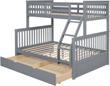 BRETT Gray Twin over Full Bunk Bed with Trundle/Sorage