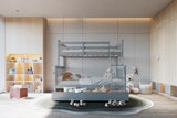 BRETT Gray Twin over Full Bunk Bed with Trundle/Sorage