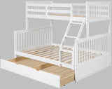 BRETT White Twin over Full Bunk Bed with Trundle/Sorage
