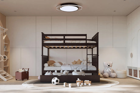 BRETT Dark Brown Full over Full Bunk Bed with Trundle/Sorage