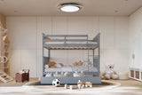 BRETT Gray Full over Full Bunk Bed with Trundle/Sorage