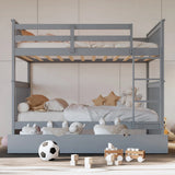 BRETT Gray Full over Full Bunk Bed with Trundle/Sorage