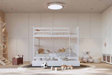 BRETT White Full over Full Bunk Bed with Trundle/Sorage