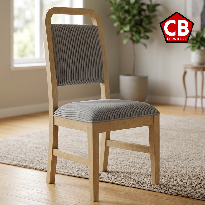 BRIAA Natural 20" Wide Dining Chair with Gray Corduroy