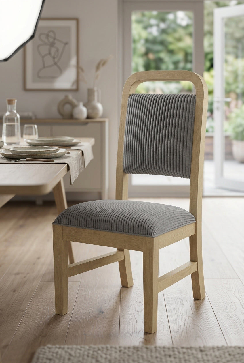 BRIAA Natural 20" Wide Dining Chair with Gray Corduroy