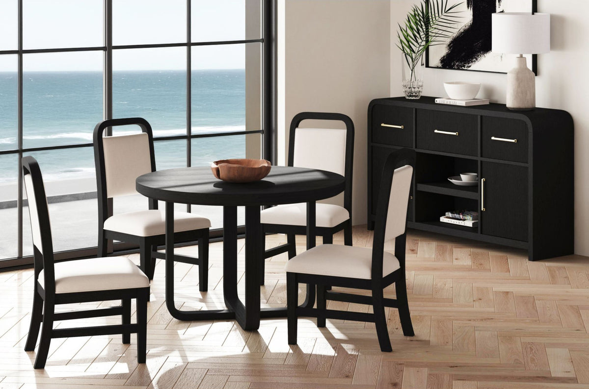 BRIAA Black 5 Piece Dining Set with White Fabric Chairs