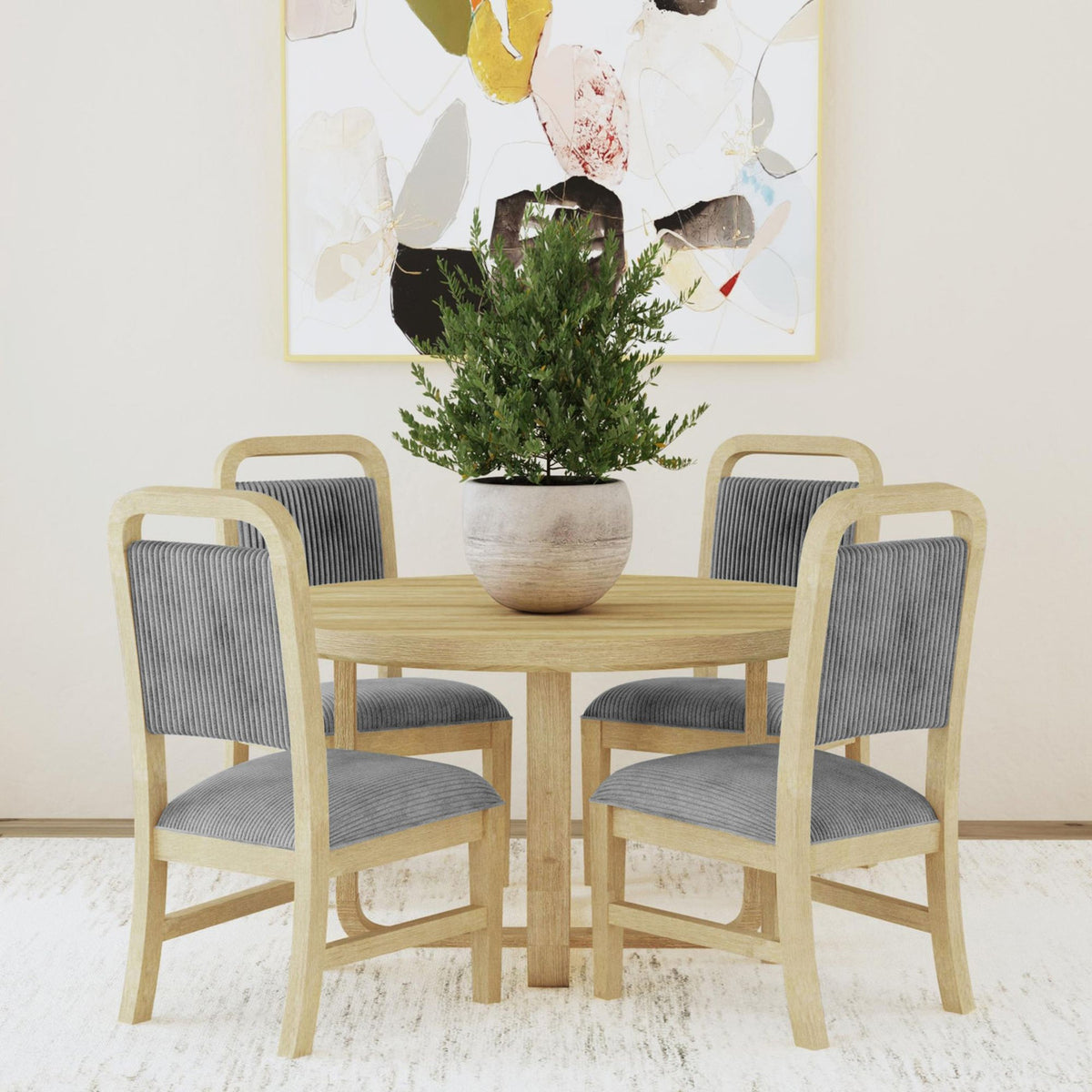 BRIAA Natural 5 Piece Dining Set with Gray Corduroy Chairs