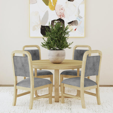 BRIAA Natural 5 Piece Dining Set with Gray Corduroy Chairs
