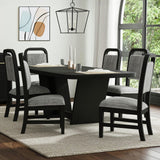 BRIAA Black 7 Piece Dining Set with Gray Corduroy Chairs