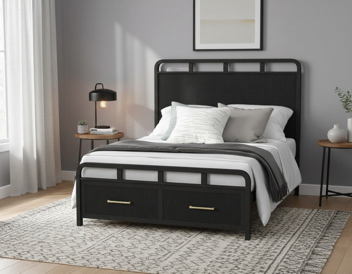 BRIAA Black 57" Height Platform Bed with Drawers