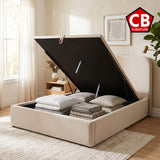 BRIDGEPORT Beige 49" Height Platform Bed with Lift-Up Storage