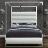BRUNA White Leatherette & Acrylic Canopy Bed