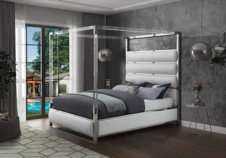 BRUNA White Leatherette & Acrylic Canopy Bed