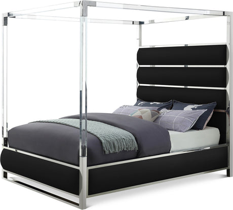 BRUNA White Leatherette & Acrylic Canopy Bed