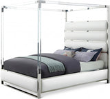 BRUNA White Leatherette & Acrylic Canopy Bed
