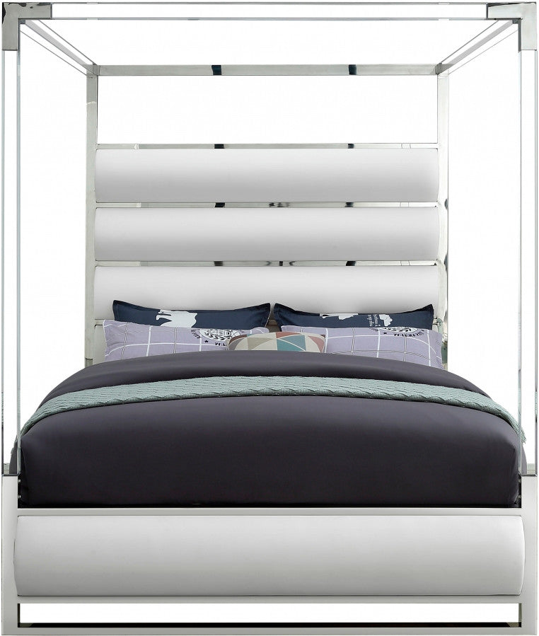 BRUNA White Leatherette & Acrylic Canopy Bed