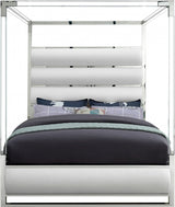 BRUNA White Leatherette & Acrylic Canopy Bed