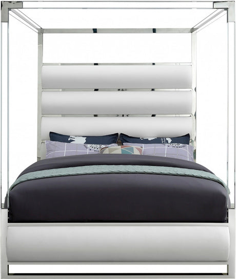 BRUNA White Leatherette & Acrylic Canopy Bed