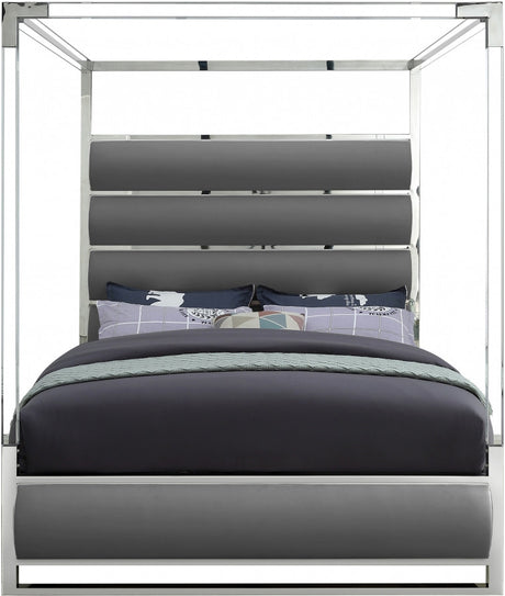 BRUNA Gray Leatherette & Acrylic Canopy Bed