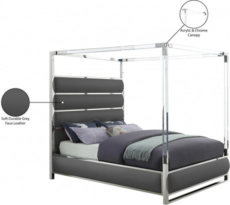 BRUNA Gray Leatherette & Acrylic Canopy Bed