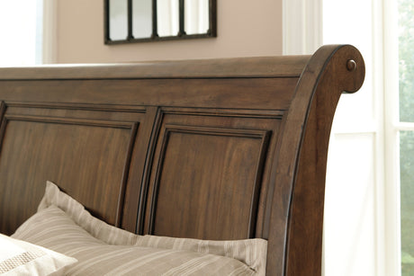 BELTON Light Brown Platform Storage Sleigh Bed