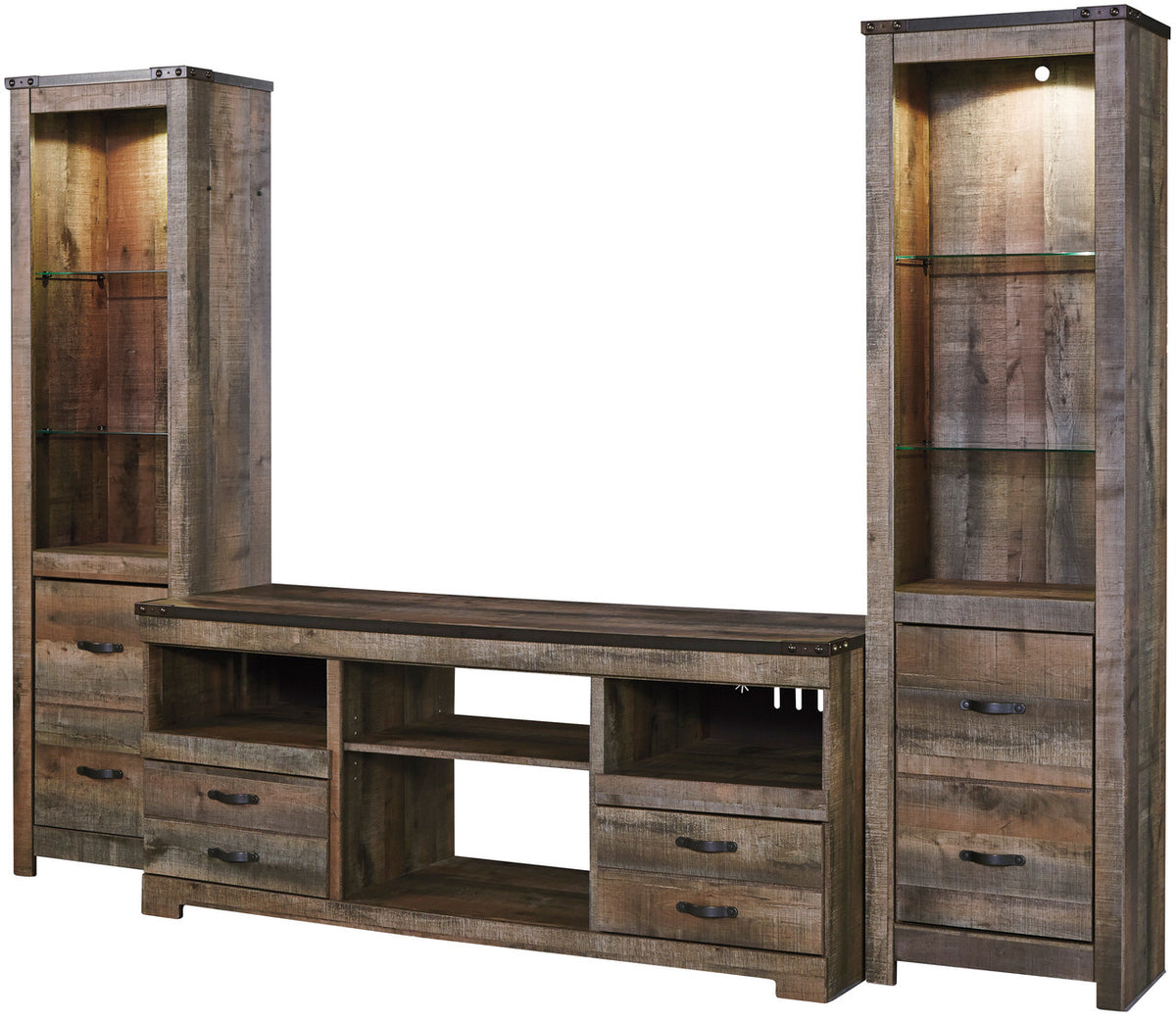 BENNI Rustic Brown 105" Wide 3 Piece Entertainment Unit