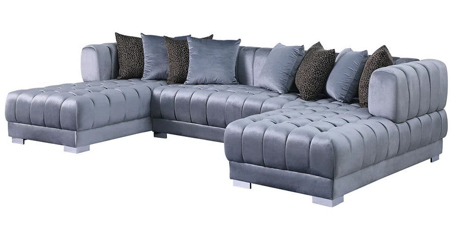 CAPRERA Gray Velvet 130" Wide Double Chaise Sectional