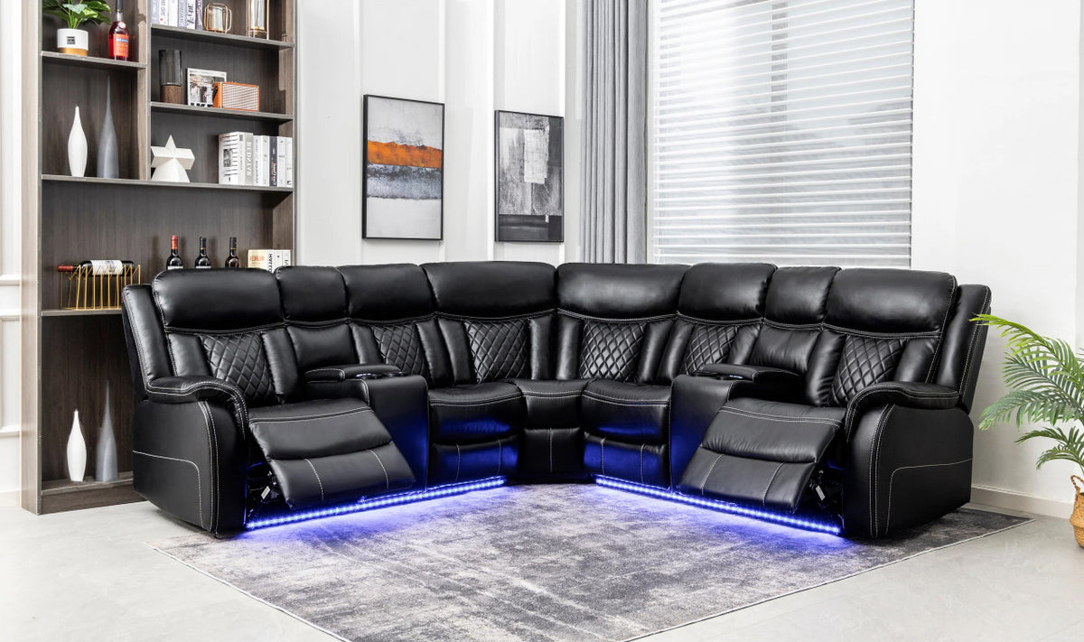 CARLILE Black 115" Wide Reclining Sectional with LED's