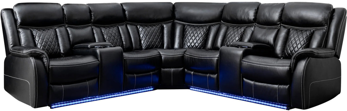 CARLILE Black 115" Wide Reclining Sectional with LED's