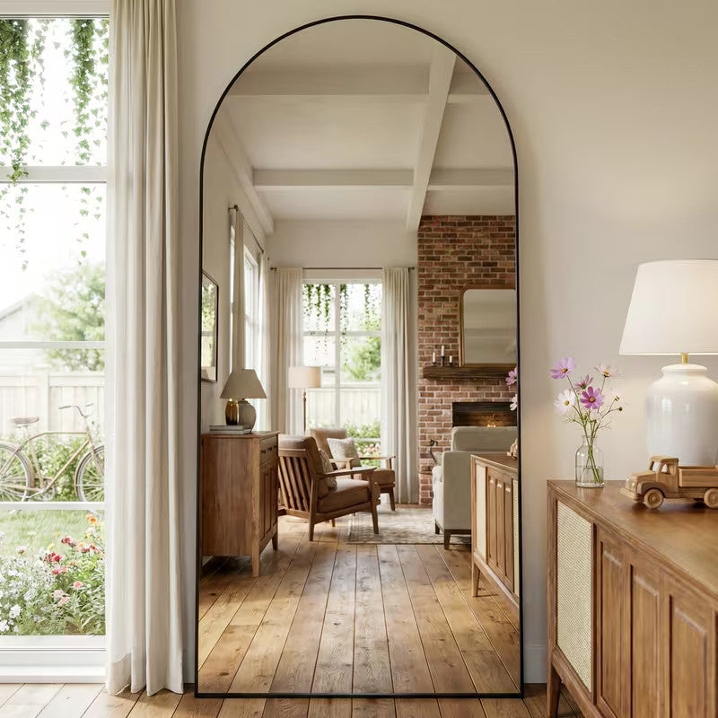 CARLITA Black 38" Wide x 78" Tall Arched Floor Mirror