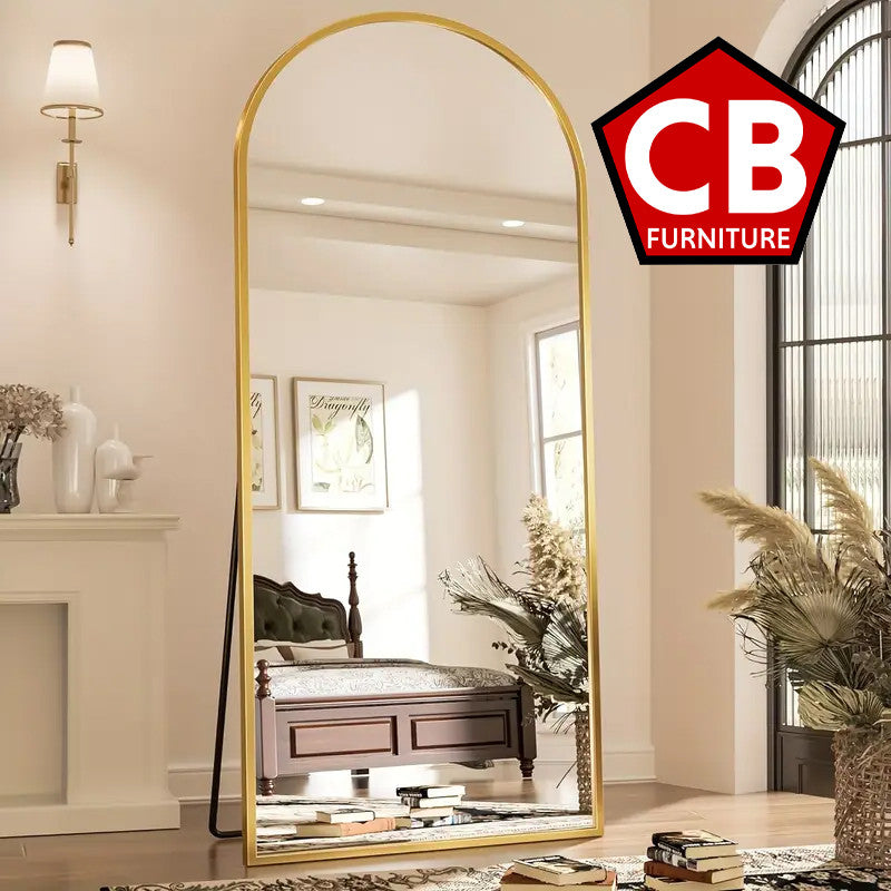 CARLITA Gold 26" Wide x 71" Tall Arched Floor Mirror