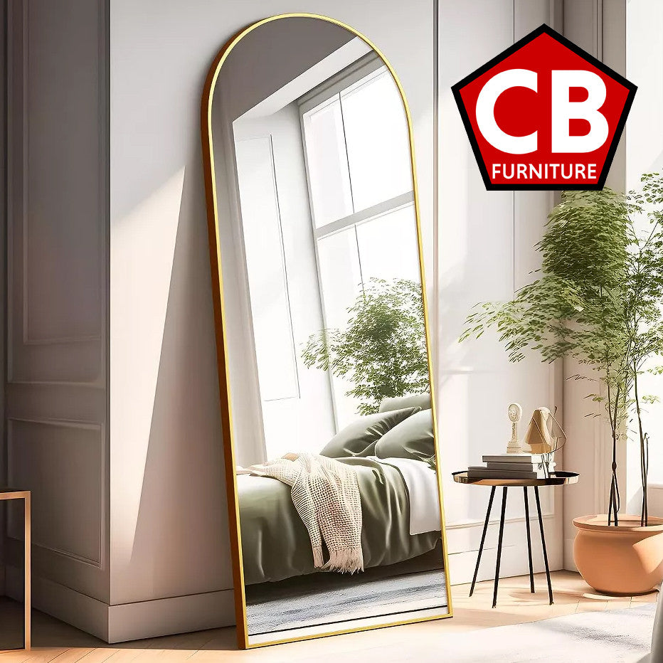 CARLITA Gold 21" Wide x 64" Tall Arched Floor Mirror