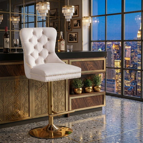 CASMIR Beige and Gold 18" Wide Adjustable Height Barstool