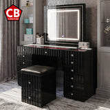 CASSIUS Glossy Black & Gold 57" Wide Vanity with Bluetooth Speakers
