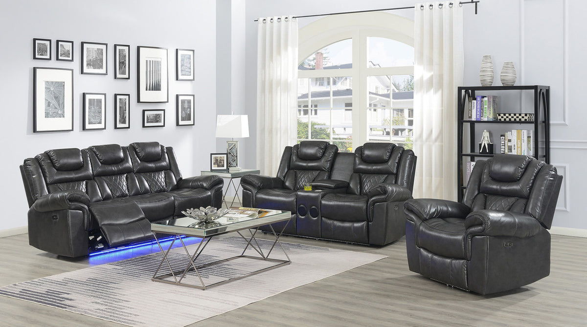 CENTENARY Gray 3 Piece Livingroom with Bluetooth Speakers & LED Lighting