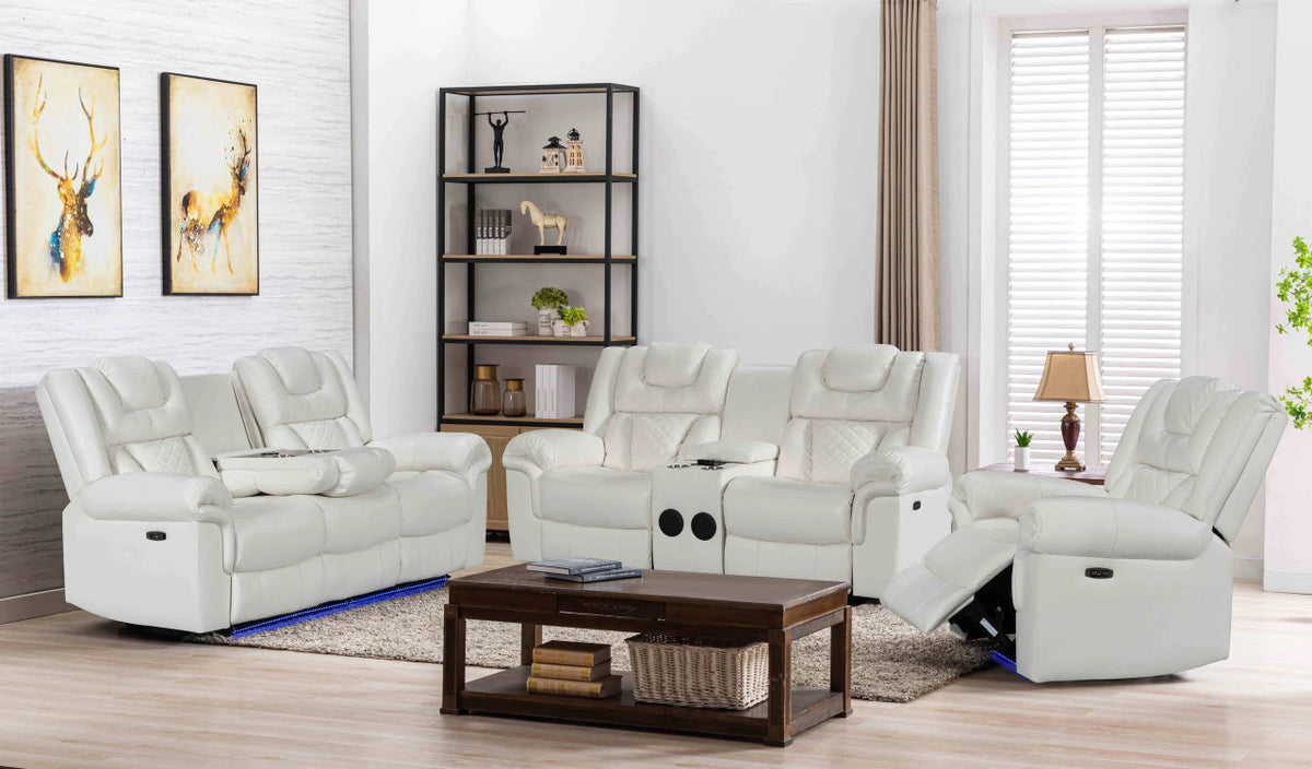 CENTENARY White 3 Piece Livingroom with Bluetooth Speakers & LED Lighting