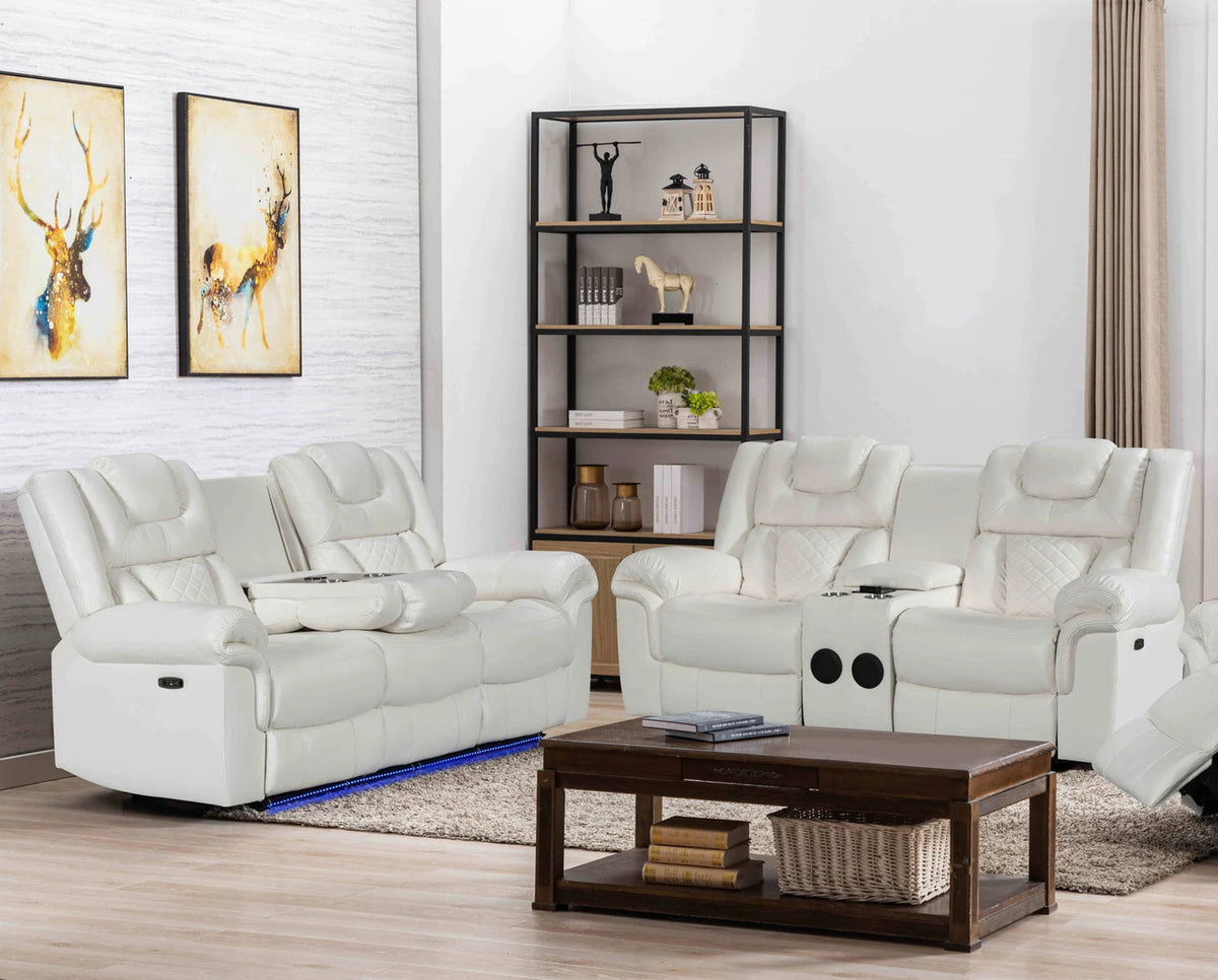 CENTENARY White 3 Piece Livingroom with Bluetooth Speakers & LED Lighting