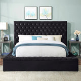CERENE Black Velvet 61" Height Platform Bed with Storage Benches