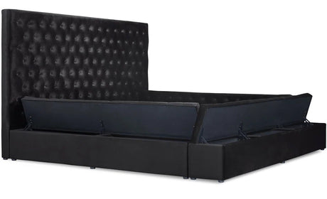 CERENE Black Velvet 61" Height Platform Bed with Storage Benches