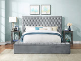 CERENE Gray Velvet 61" Height Platform Bed with Storage Benches