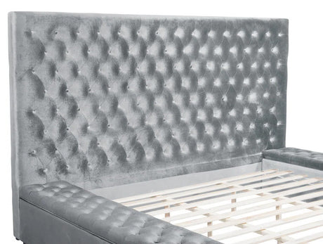 CERENE Gray Velvet 61" Height Platform Bed with Storage Benches