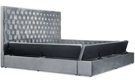CERENE Gray Velvet 61" Height Platform Bed with Storage Benches