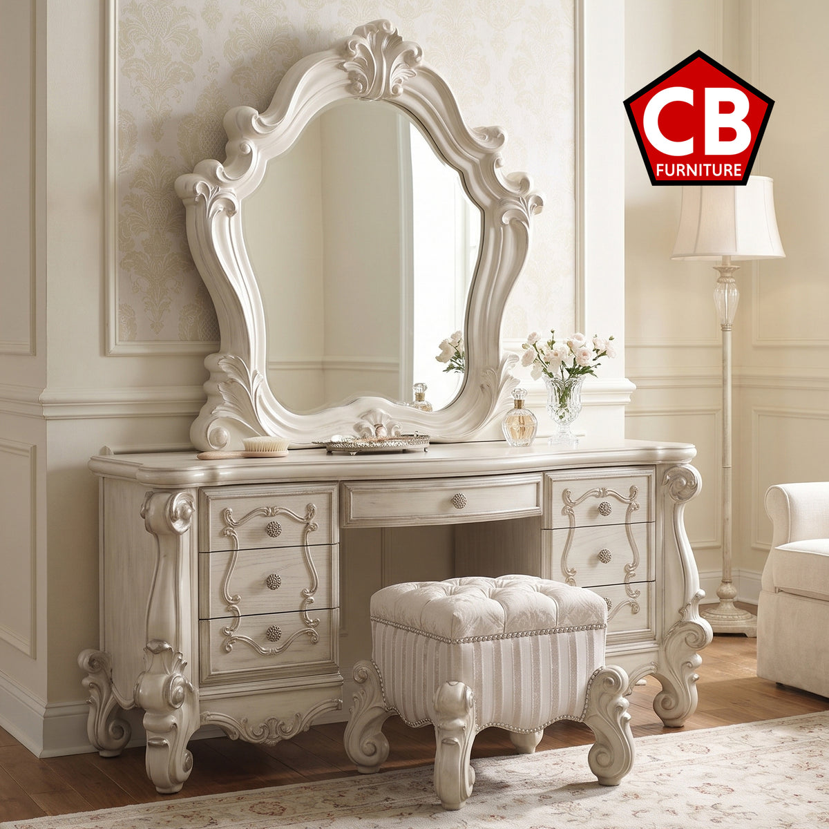 CHAPELHILL Bone White 67" Wide Vanity & Mirror