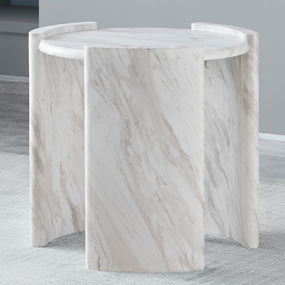 CINQUE White Faux Marble 24" Wide End Table